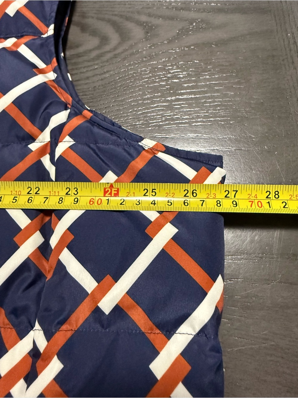 Lands’ End Women’s Plus Size 2X Navy Orange Geometric Down Puffer Vest Full Zip - Picture 3 of 7